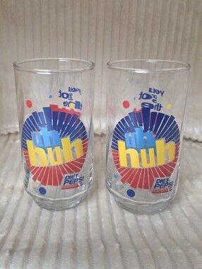 Set Of 2 Diet Pepsi Vintage Glasses Cups Uh Huh You Got The Right One Baby NWOT
